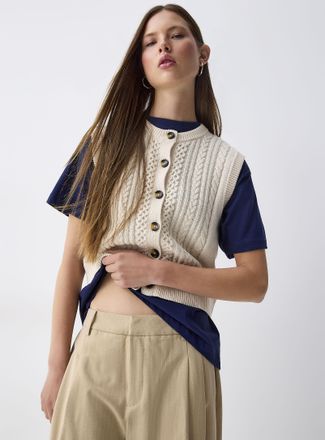 Twik Womens Buttoned cable-knit sweater vest
