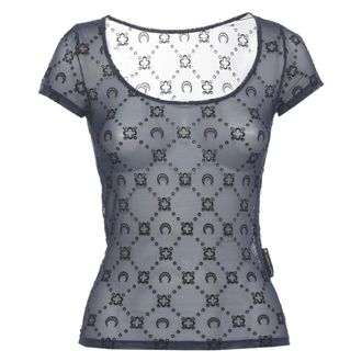 Marine Serre T-Shirts, female, Blue, Size: L Monogram Mesh Top