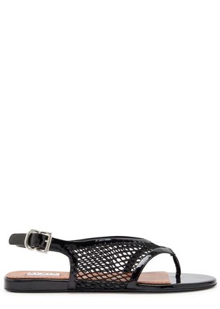Alaia Fishnet Patent Leather Thong Sandals - Black - 41 (IT41/ UK8)