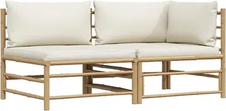 vidaXL Vidaxl - Set Divani Da Giardino 2 Pz Con Cuscini Bianco Crema In Bamb&ugrave;