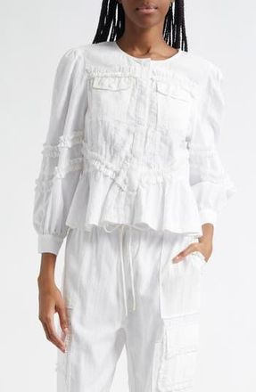 Cinq &agrave; Sept Kumiko Ruffle Peplum Jacket in White at Nordstrom Rack, Size Large