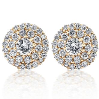 Pompeii3 Double Halo Diamond Screw Back Studs 1/2 Carat TW 14k Yellow Gold