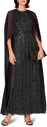 Aidan Mattox Beaded Cape Gown in Navy at Nordstrom, Size 12