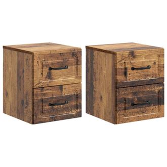 vidaXL Mesita De Noche De Pared Con Caj&oacute;n 2 Pcs Madera Envejecida Vidaxl