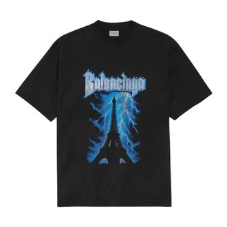Balenciaga Paris Thunderstorm Oversized T-Shirt - male - Balenciaga - T-Shirts - Black - M - Tops