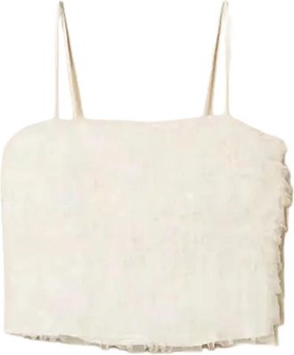 Twinset Tulle Top met Ruffles - Dames - Tops zonder mouwen - Wit - L - Polyester - Tops