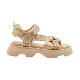Jeannot Tj522F Satin Frayed Sandals - female - Jeannot - Flat Sandals - Beige - 4 UK - Shoes
