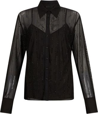 Liu Jo Sheer Black Long-Sleeve Shirt With Embellished Detailing