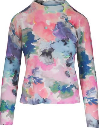 Kinross Cashmere Top a fiori con maniche lunghe - Rosa