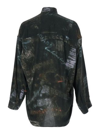 Balenciaga Mens Shirt With All-Over Print, Black Viscose