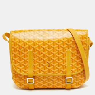 Goyard Belvedere Mm Yellow Goyardine Coated Canvas And Leather Saddle Bag