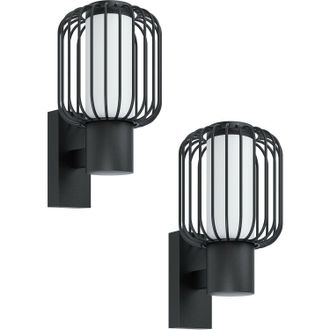 Loops 2 PACK IP44 Outdoor Wall Light Black Zinc Steel Cage 1x 28W E27 Porch Lamp