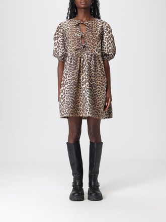 Ganni Abito chemisier in cotone con stampa animalier