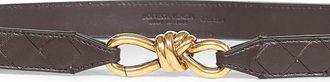 Bottega Veneta Womens Fondant Intrecciato Nappa Leather Andiamo Belt Brown Furs & Skins - Lamb Skin