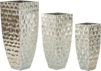 Dmora Set Mit 3 Vasen Iguazu, Dekorationszubeh&ouml;r, Amphoren, Einrichtungszubeh&ouml;r, 38x38 H91 Cm, Silber