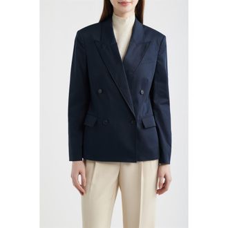 BOSS Jaleto Water Repellent Double Breasted Stretch Cotton Blazer in Sky Captain at Nordstrom, Size 14