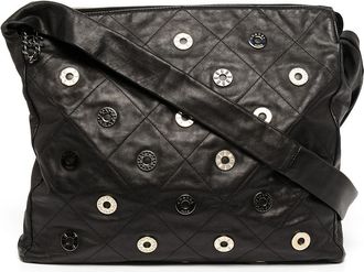 Chanel 2006-2008 large diamond-quilted eyelet-detailed shoulder bag - women - Calf Leather/Canvas - One Size - Black
