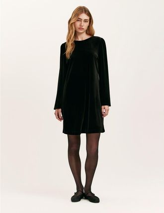 Finery Hattie Velvet Round Neck Short Dress in Black at Nordstrom, Size 10