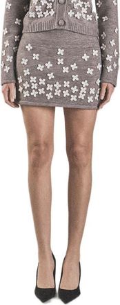 endless rose Floral Appliqu&eacute; Knit Miniskirt in Heather Grey/White at Nordstrom, Size X-Small