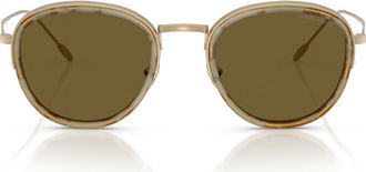 Armani 50mm Round Sunglasses in Matte Pale Gold /Dark Brown at Nordstrom