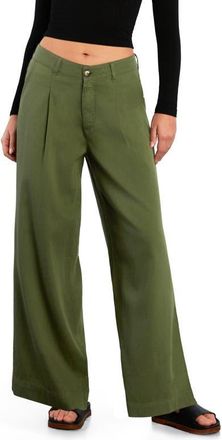 HINT OF BLU Chill Pleated Mid Rise Wide Leg Jeans in Vineyard Green at Nordstrom, Size X-Large