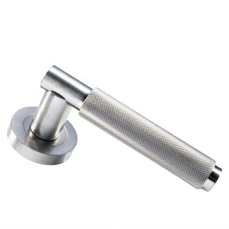 Loops PAIR Knurled Grip Round Bar Handle on Round Rose Concealed Fix Satin Nickel in Metallics