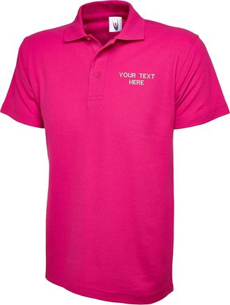 Generic Personalised Left Chest Embroidered Classic Poloshirt UC101 Add Your Text/Company Name Unisex Poloshirt from S to 4XL (HOTPINK, 3XL, 3X_l)
