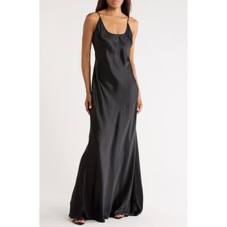 L'agence Charmaine Spaghetti Strap Silk Gown in Black at Nordstrom Rack, Size 6