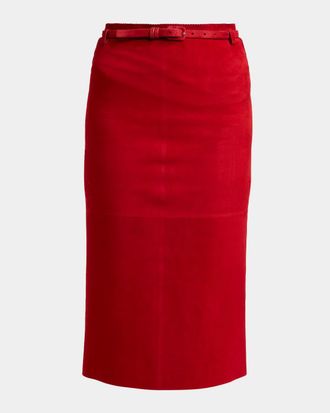 Tom Ford Soft Lamb Suede Belted Midi Pencil Skirt