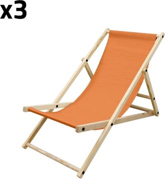 ECD Germany 3x silla de playa naranja madera pino tejido oxford carga hasta 120kg