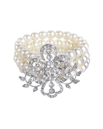 Liv Oliver Silver Plated Pearl Crystal Embellished Bracelet