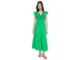 Adrianna Papell Ruffle Front Maxi Dress Womens Dress Green : 14, Cotton