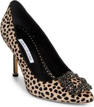 Manolo Blahnik Hangisi Genuine Calf Hair Pump in Beige/black Print Calf Hair at Nordstrom, Size 10.5Us