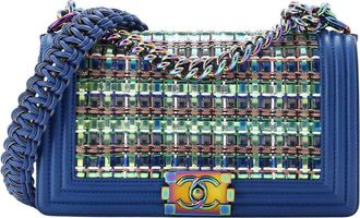 Chanel Blue Woven Pvc/Lambskin Leather Iridescent Boy, Never Carried (Authentic Pre-Loved)