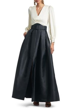 Sachin & Babi Zoe Long Sleeve Mikado Gown in Ivory Jet at Nordstrom Rack, Size 6