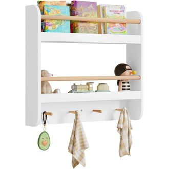 Woltu Libreria Infantil Para Ni&ntilde;os Estanteria Infantil De Pared Libreria Montessori De 2 Niveles Con 4 Ganchos Para Habitaci&oacute;n De Ni&ntilde;os Y Guarder&iacute;a 60x12x55