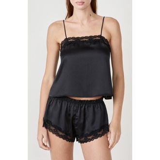 Etam Attitude Lace Trim Satin Camisole in Black at Nordstrom, Size X-Small