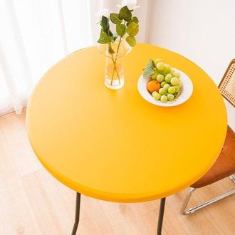 No Brand Mantel Redondo Impermeable Para Mesas Auxiliares De Exterior - Mantel De Vinilo Apto Para Comer En El Patio - 60 Cm - Amarillo Brillante