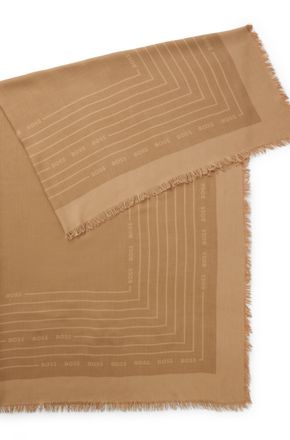 HUGO BOSS Schal BOSS Laik 120*120, Damen, medium beige 260, Web, Materialmix, gemustert, Modet&uuml;cher Schal, mit BOSS-Logoschriftz&uuml;gen, rundum kleine Fransen