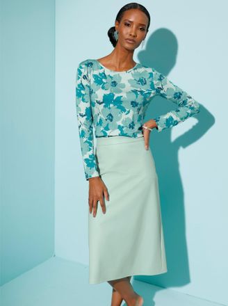 Cr&eacute;ation L Print-Shirt CREATION L Druck-Shirt, Damen, Gr. 36, bunt (mint, aquapetrol, bedruckt), 95% Viskose, 5% Elasthan, gebl&uuml;mt, gemustert, mehrfarbig, Rundha