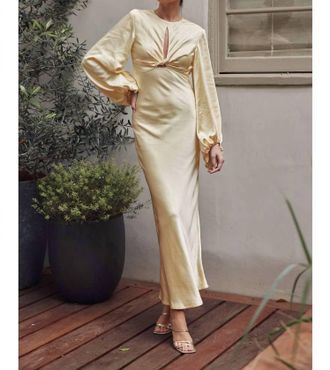 FORE COLLECTION Open Back Satin Maxi Dress In Sunlit Yellow