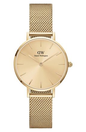 Daniel Wellington Petite Melrose Mesh Watch, 28mm in Gold Unitone at Nordstrom
