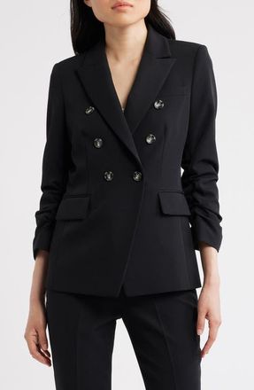 Tahari by ASL Double Breasted Ruched Blazer in Black at Nordstrom, Size 10