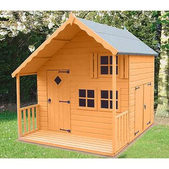 Shires Crib 7 x 6 Feet Single Door with Three Windows Playhouse in Light Brown