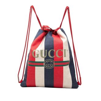 Gucci Blue Red Color White Canvas Backpack (Pre-Owned)