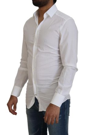 Dolce & Gabbana Mens White Cotton Slim Fit Formal Dress Gold Shirt