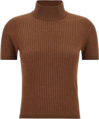 Max Mara Top a coste a collo alto - Marrone