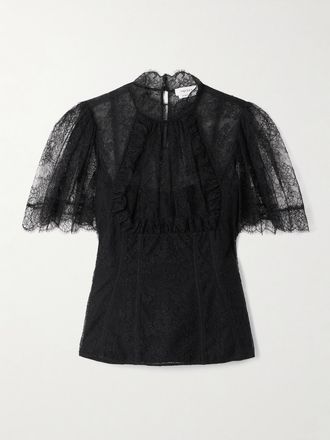 Alexander McQueen Top In Pizzo Con Ruches - Nero