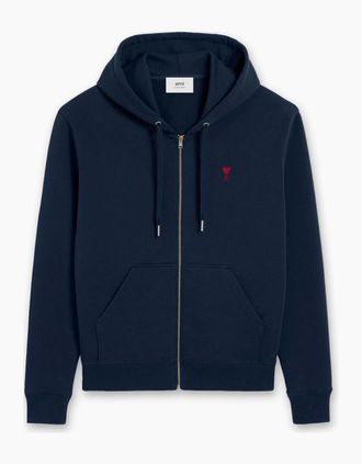 Ami Mens Ami Paris Logo Zip Hoodie Blue - Size: 40