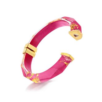 Gold & Honey Womens Thin Faceted Lucite Bangles In Pink Peacock Gold Leaf